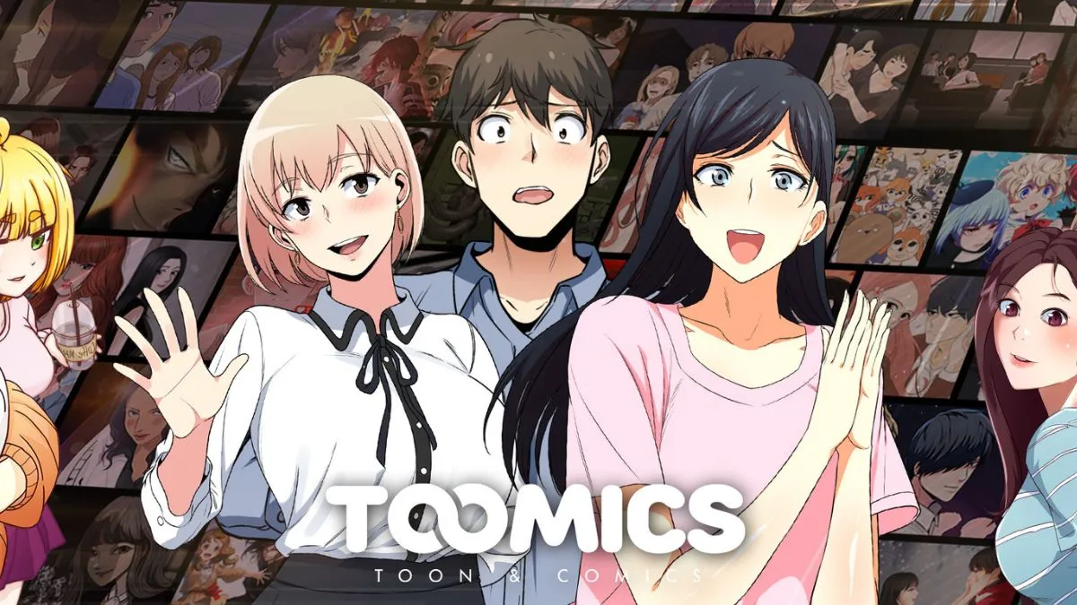 Toomics logo with some manhwa characters behind the letters