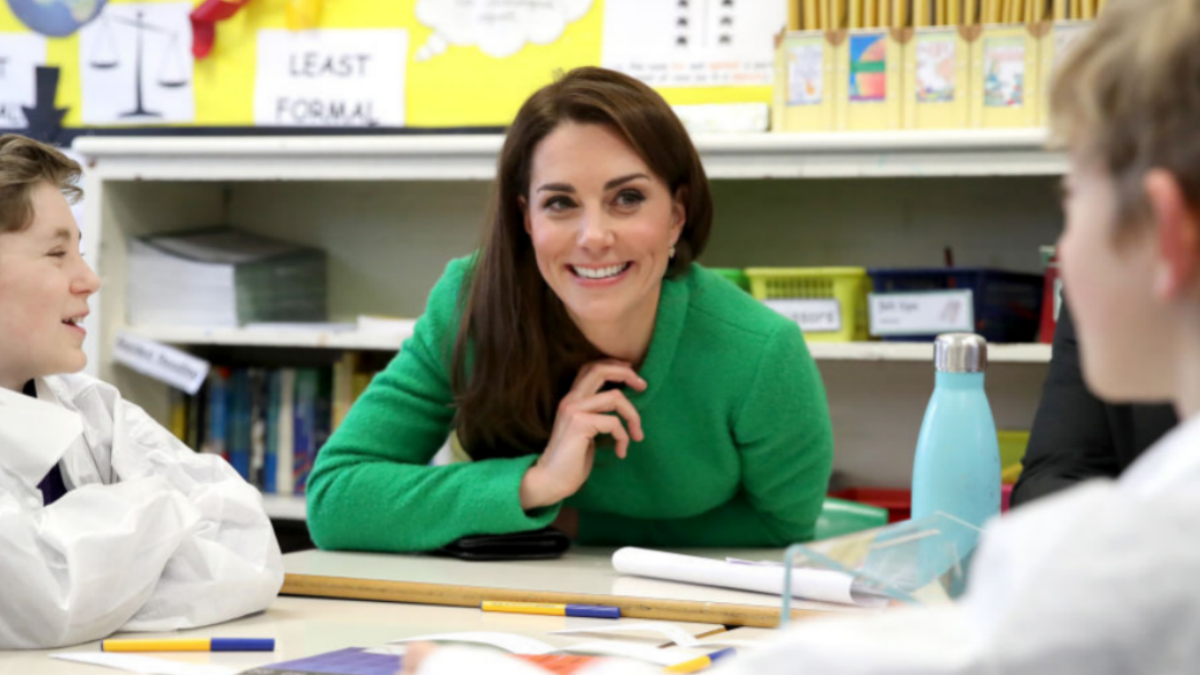 Catherine, Duchess of Cambridge meets pupils at Lavender Primary School in support of Place2Be’s Children’s Mental Health Week 2019 on February 05, 2019 in London, England. Place2Be, of which Her Royal Highness is Patron, is a leading UK children's mental health charity providing in-school support and expert training to improve the emotional wellbeing of pupils, families, teachers and school staff. (Photo by Chris Jackson/Getty Images)