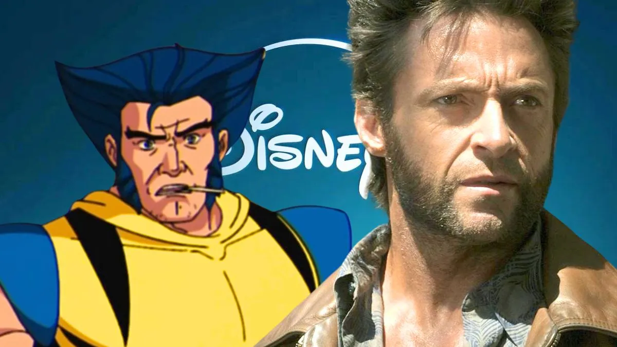 Wolverine from X-Men '97 and Wolverine from X-Men: Days of Future Past superimposed on the Disney Plus logo