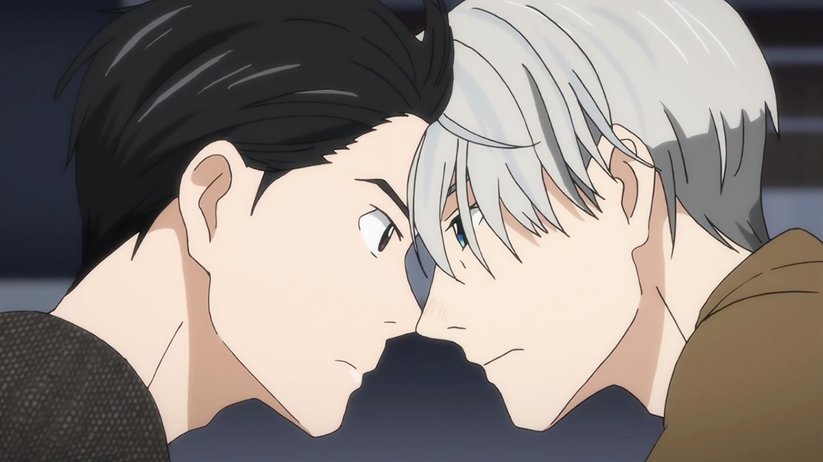 Victor and Yuri touching foreheads in Yuri!!!! On Ice