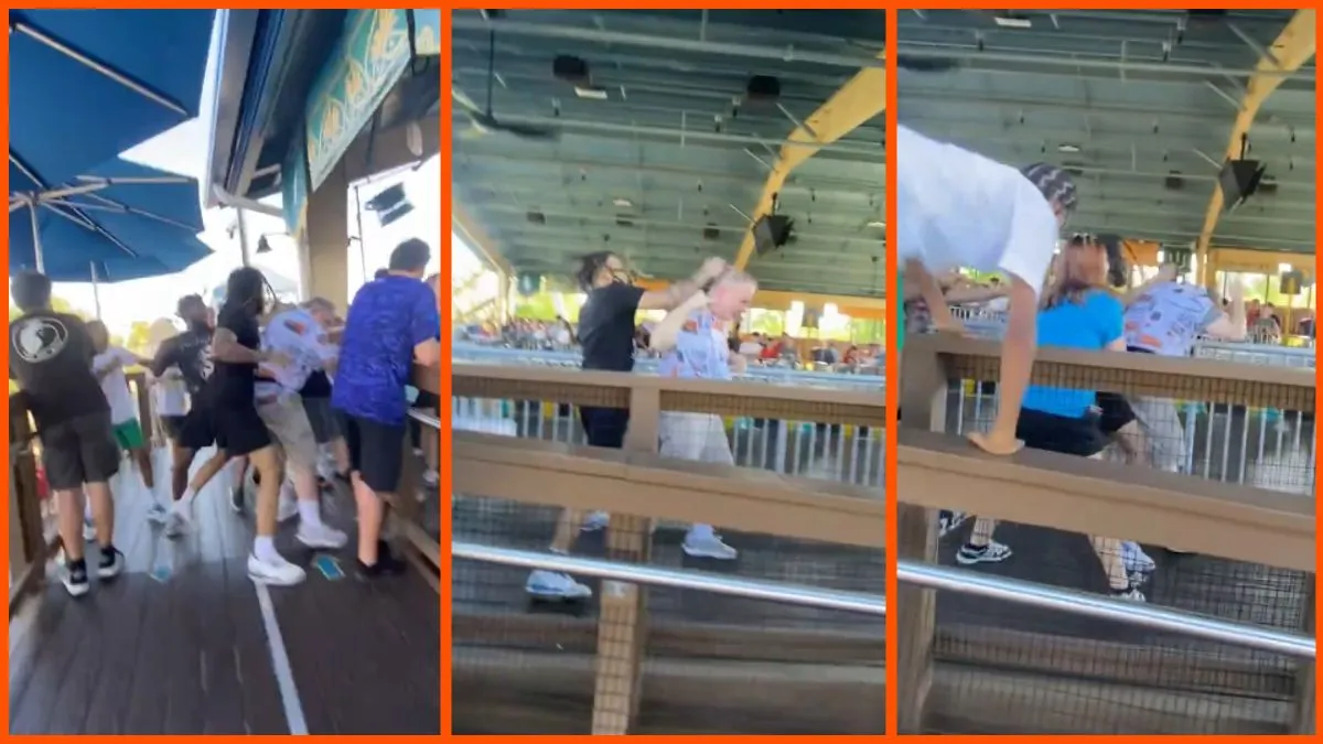 Side by side images of the fight at Busch Gardens Williamsburg.