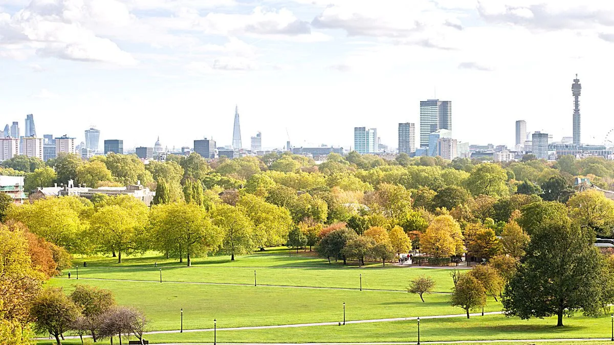 London city seen from Primrose Hill in autumn.