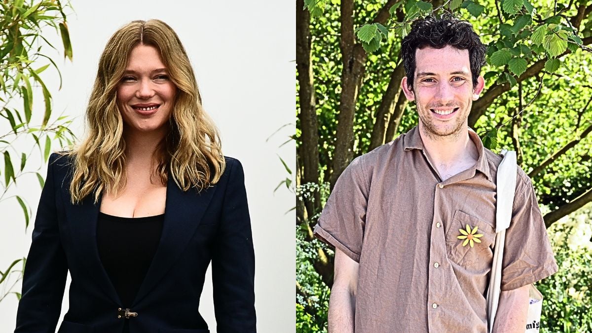 Photo montage of Léa Seydoux at Cannes and Josh O'Connor at an event.