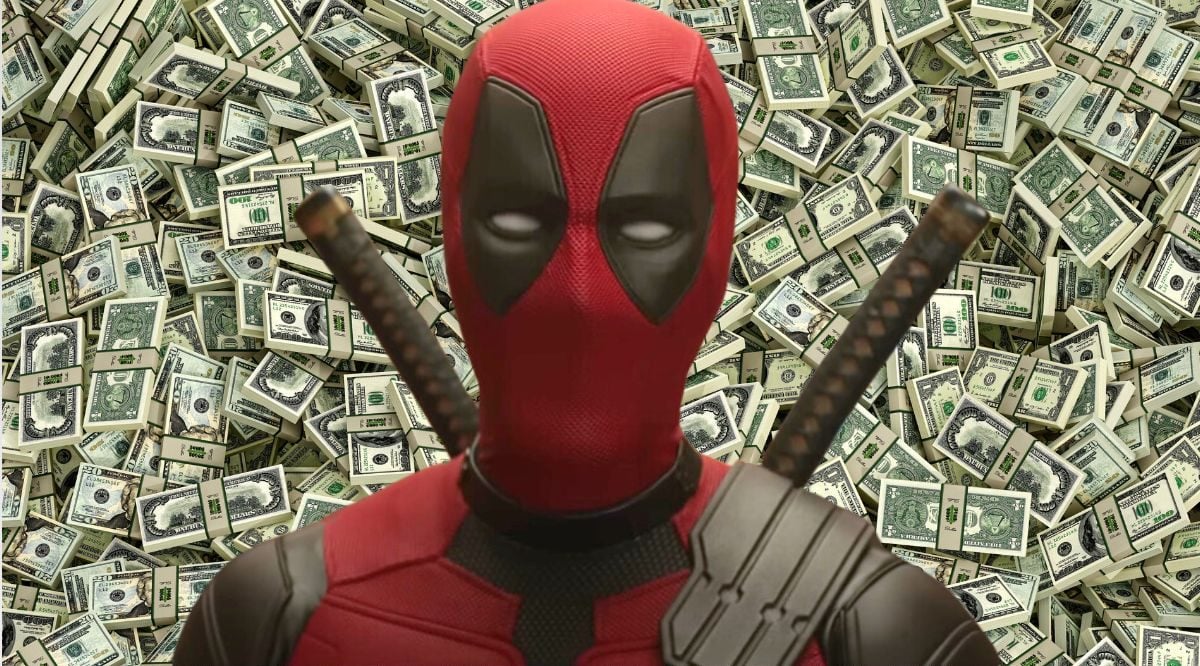 Deadpool in Deadpool and Wolverine/stock photo of dollar bills