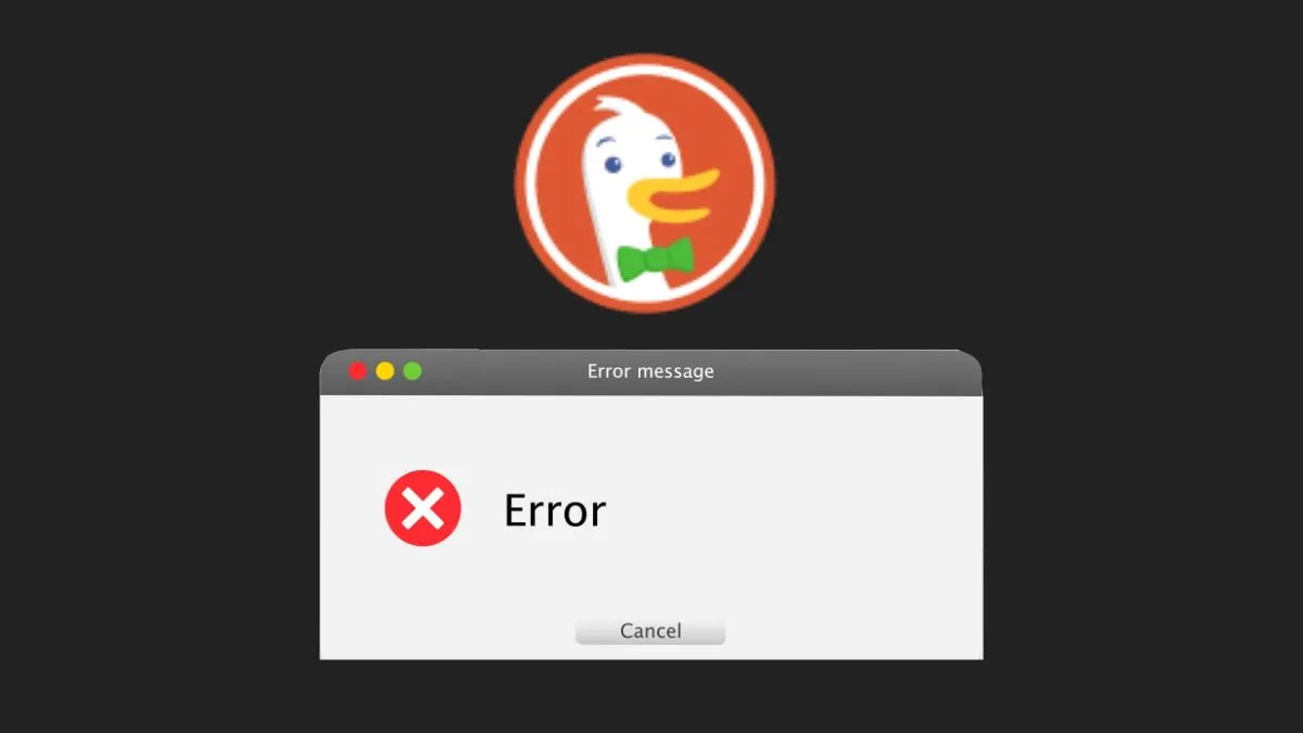 DuckDuckGo logo with error message
