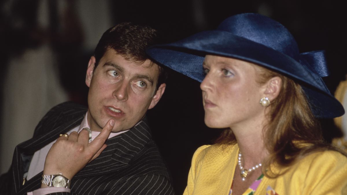 Sarah, Duchess of York and Prince Andrew watch a fashion show at the Royal York Hotel in Toronto, Canada, 17th July 1987. (Photo by Tim Graham Photo Library via Getty Images)