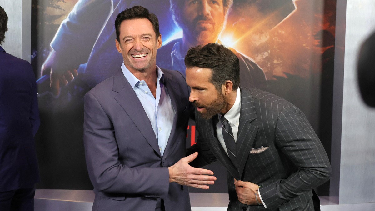 Hugh Jackman and Ryan Reynolds attends "The Adam Project" New York Premiere on February 28, 2022 in New York City.