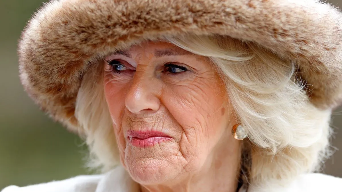 Queen Camilla (wearing the late Queen Elizabeth II's gold, diamond and sapphire flower brooches) attends the Royal Maundy Service at Worcester Cathedral on March 28, 2024 in Worcester, England. Maundy Thursday is the Christian holy day falling on the Thursday before Easter commemorating the Washing of the Feet and the Last Supper of Jesus Christ with the Apostles. During the service The Queen presented, on behalf of King Charles III, 75 men and 75 women (signifying the age of the Monarch) with two purses: one red and one white, containing Maundy Money. (Photo by Max Mumby/Indigo/Getty Images)