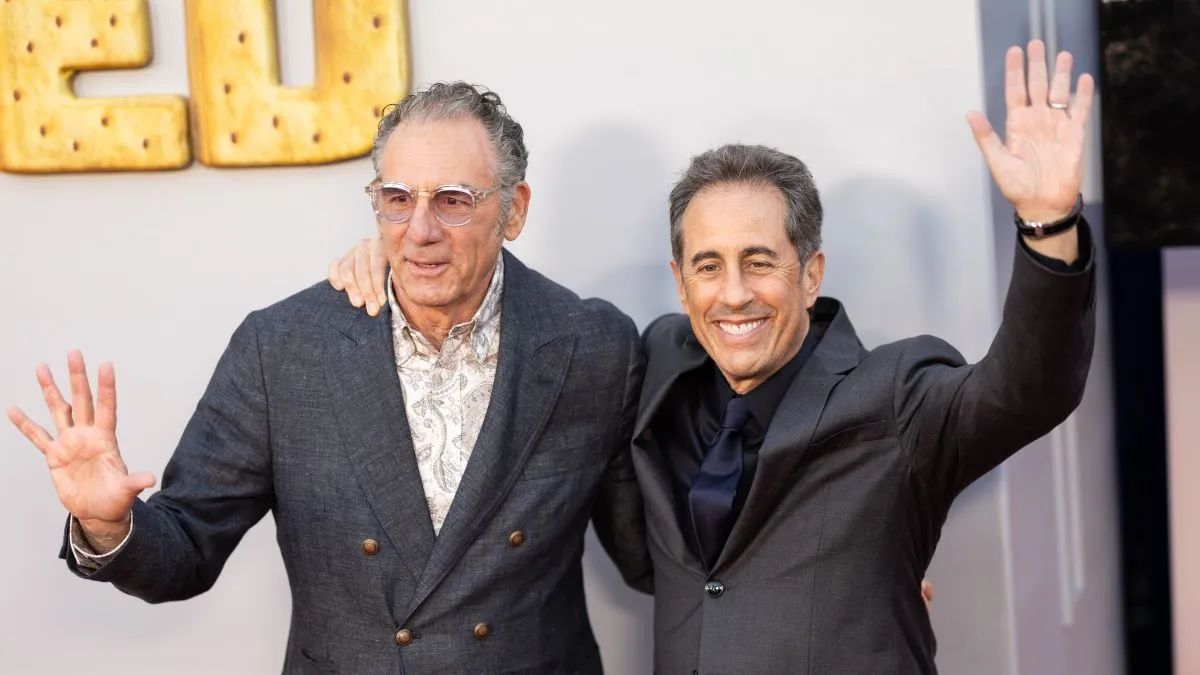Michael Richards and Jerry Seinfeld attend the Los Angeles Premiere of Netflix's "UNFROSTED" at The Egyptian Theatre Hollywood on April 30, 2024 in Los Angeles, California. (Photo by Matt Winkelmeyer/WireImage)