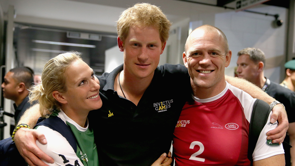 Prince Harry, Zara Phillips and Mike Tindall pose for a photograph after competing in an Exhibition wheelchair rugby match at the Copper Box ahead of tonight's exhibition match as part of the Invictus Games at Queen Elizabeth park on September 12, 2014 in London, England. The International sports event for 'wounded warriors', presented by Jaguar Land Rover, is just days away with limited last-minute tickets available at www.invictusgames.org 