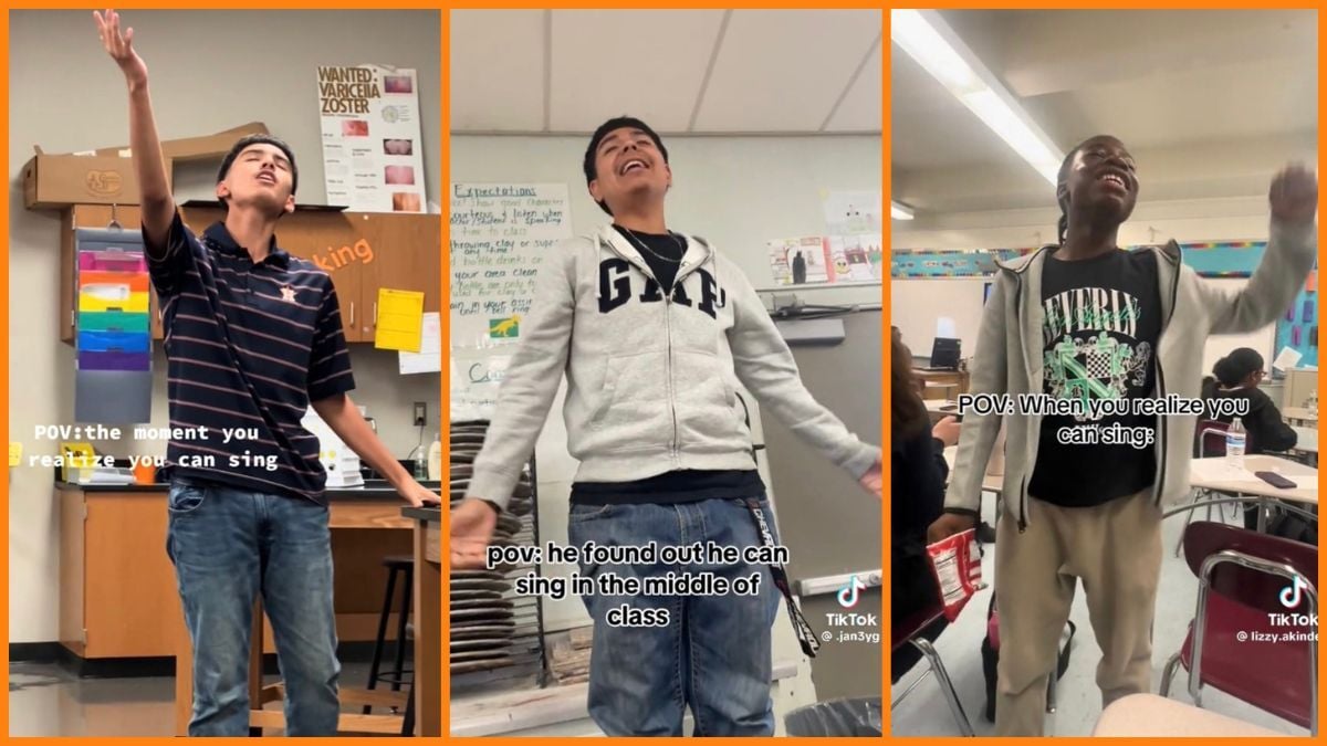 A split image of three boys doing the “I did my dance on TikTok and went viral with it” trend