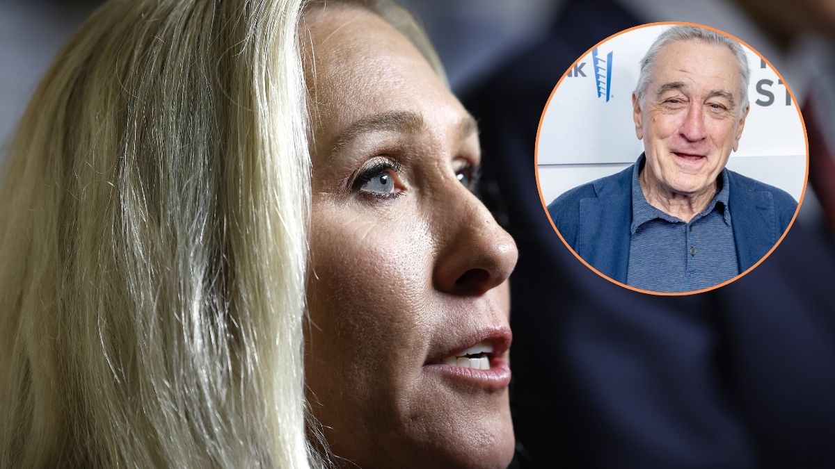 U.S. Rep. Marjorie Taylor Greene (R-GA) speaks to reporters as she leaves a House Republican caucus meeting at the U.S. Capitol on October 12, 2023 in Washington, DC/Robert De Niro attends "A Bronx Tale" screening during the 2023 Tribeca Festival at Beacon Theatre on June 17, 2023