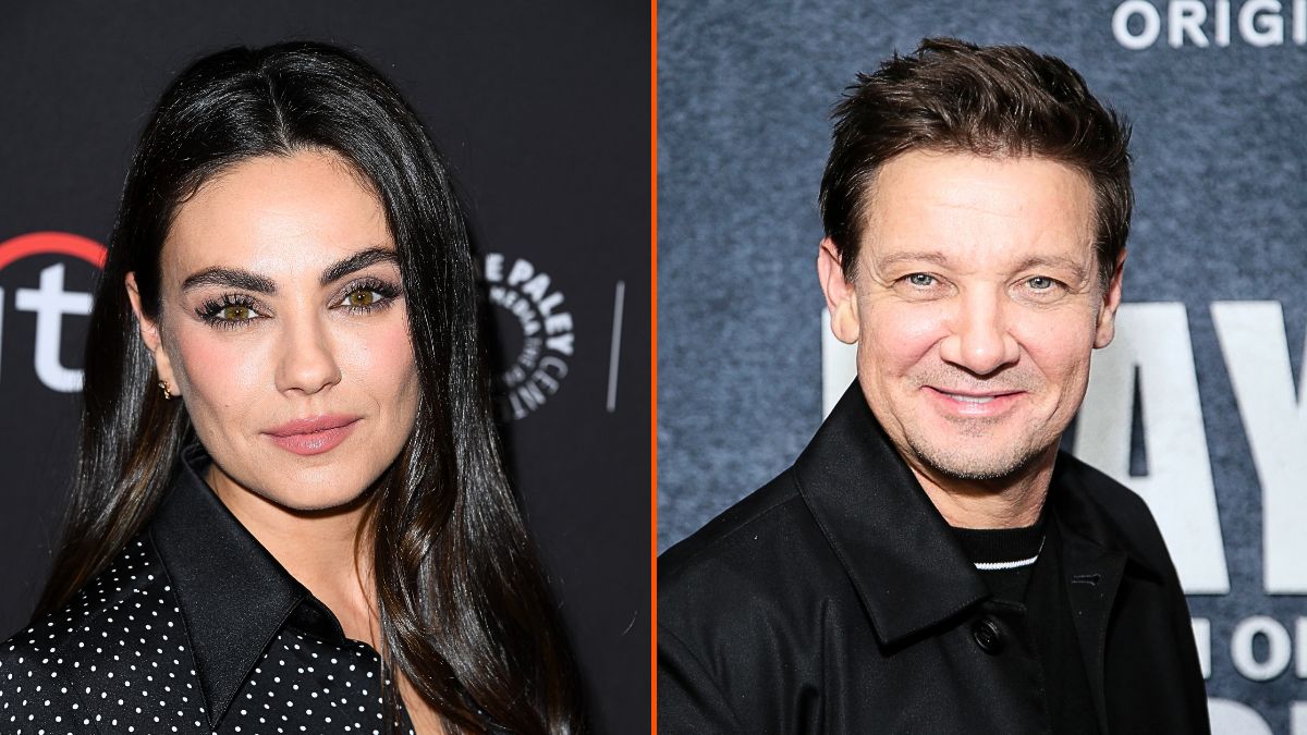 Photo montage of actors Mila Kunis and Jeremy Renner in different industry events in 2024.