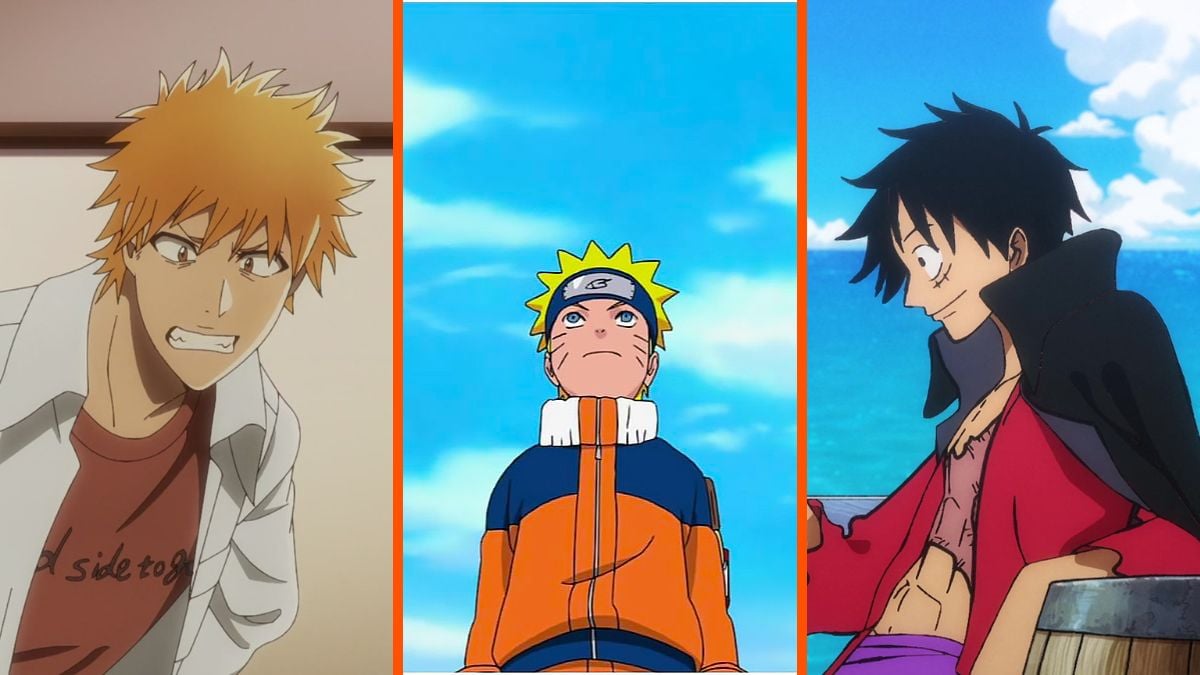 Screenshots showing Ichigo in Bleach, Naruto, and Luffy from One Piece