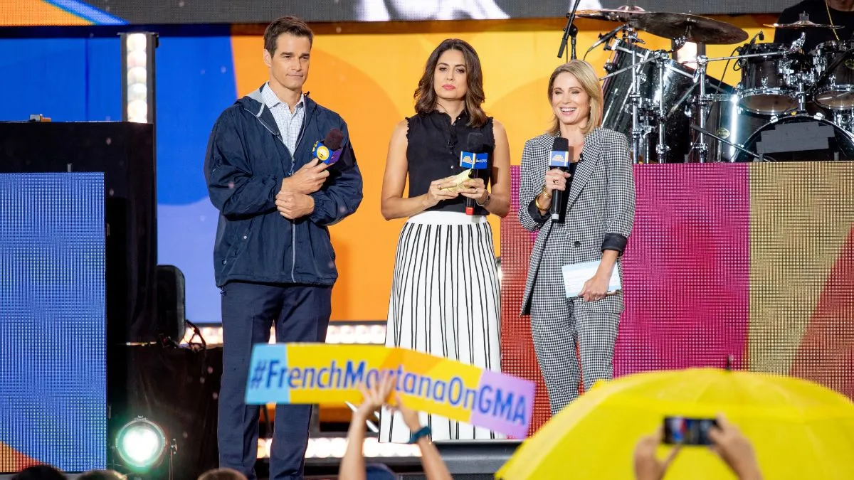 GMA Hosts Rob Marciano, Cecilia Vega and Amy Robach as Rapper French Montana Performs On ABC's "Good Morning America" at Rumsey Playfield, Central Park on August 23, 2019 in New York City.