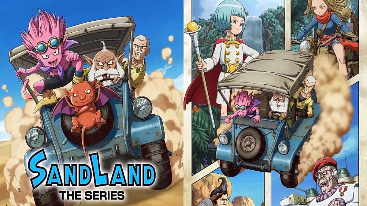 Poster images of 'Sand Land' anime featuring the main characters