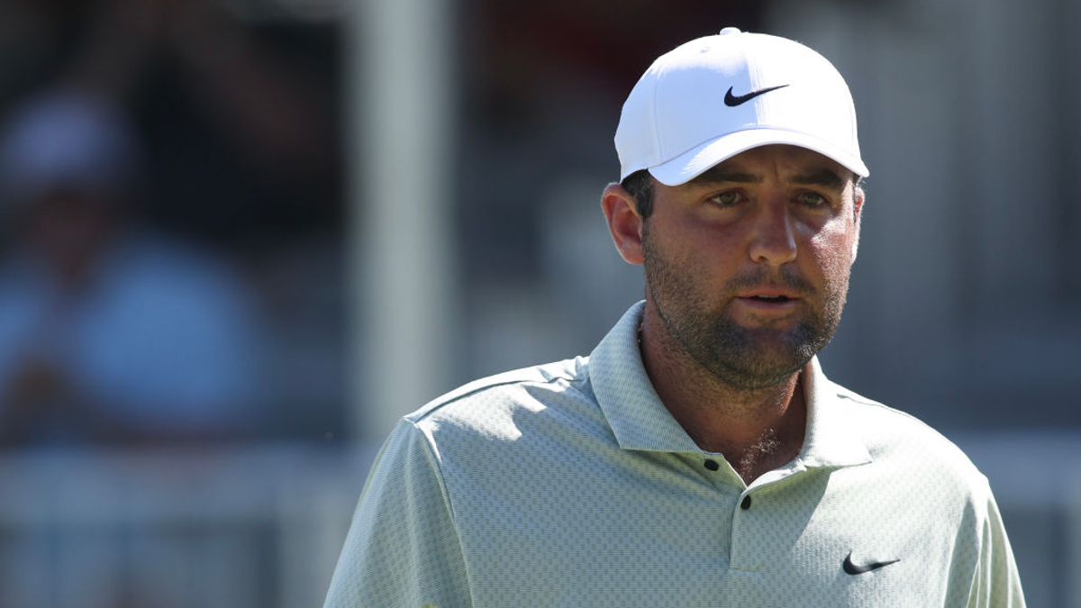 Scottie Scheffler of the United States looks on from the 17th green during the final round of the Charles Schwab Challenge at Colonial Country Club on May 26, 2024 in Fort Worth, Texas.