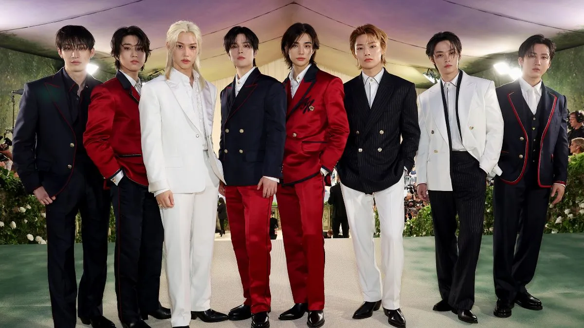 NEW YORK, NEW YORK - MAY 06: (L-R) Bang Chan, Han, Felix, Seungmin, Hyunjin, I.N, Lee Know, and Changbin of Stray Kids attend The 2024 Met Gala Celebrating "Sleeping Beauties: Reawakening Fashion" at The Metropolitan Museum of Art on May 06, 2024 in New York City. (Photo by Kevin Mazur/MG24/Getty Images for The Met Museum/Vogue)