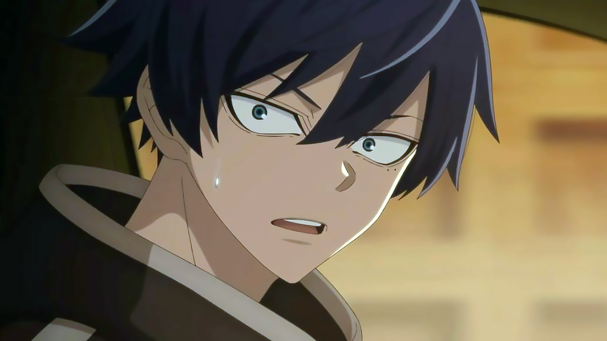 Ichinose in the Tougen Anki anime looking scared as sweat drips down his face