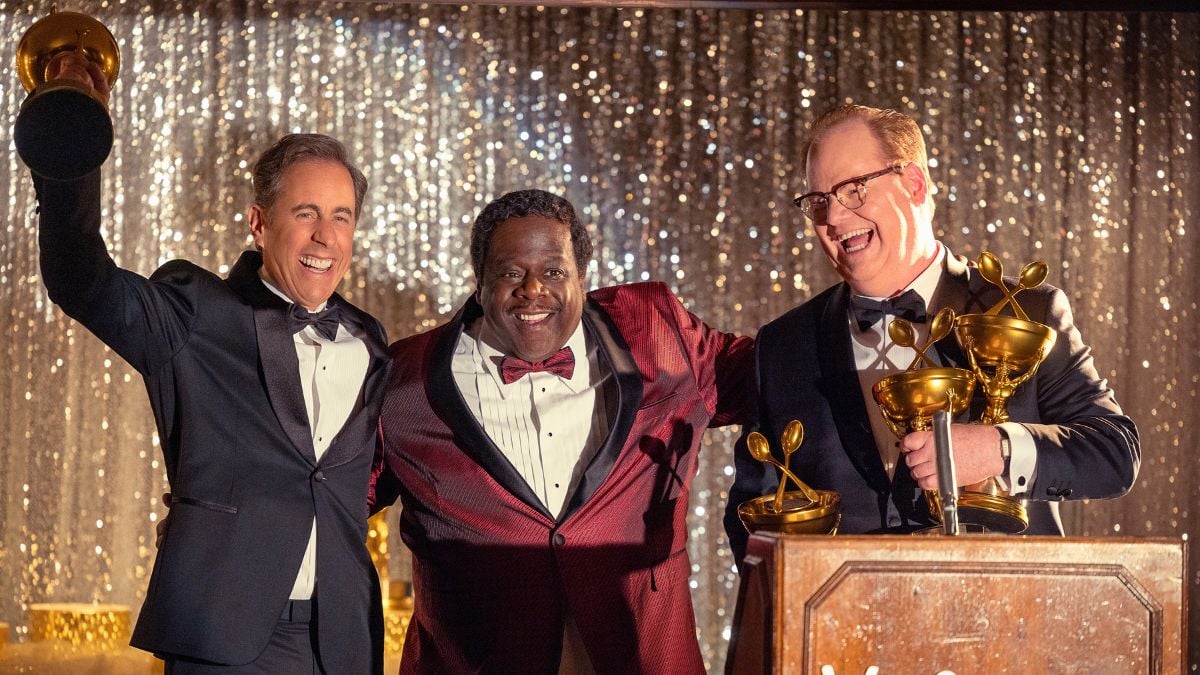 UNFROSTED. (L to R) Jerry Seinfeld (Director) as Bob Cabana, Cedric The Entertainer as Stu Smiley and Jim Gaffigan as Edsel Kellogg III in Unfrosted. Cr. John P. Johnson / Netflix © 2024.