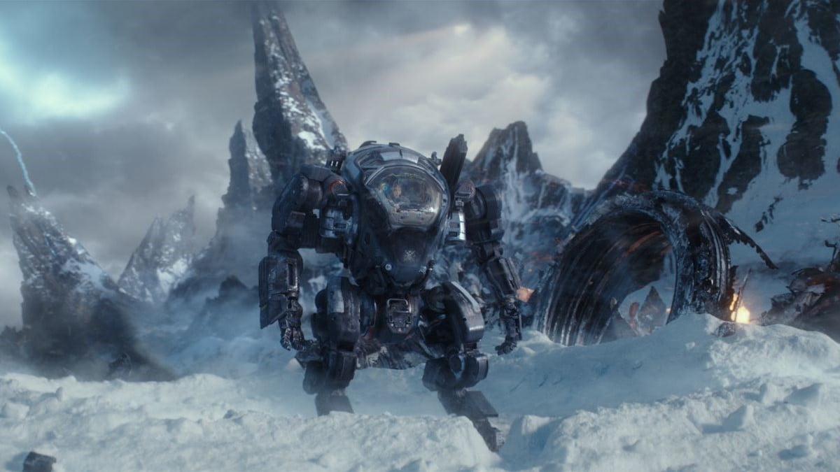 Atlas piloting Smith in a frozen wasteland in 'Atlas'