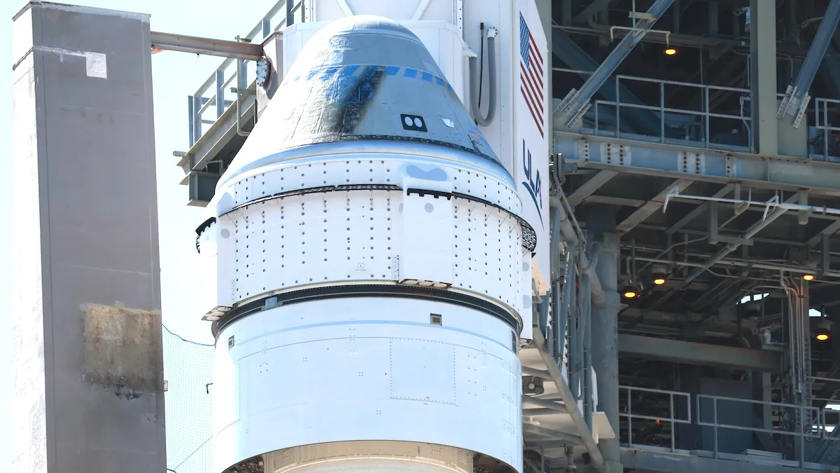 CAPE CANAVERAL, FLORIDA - MAY 05: Boeing’s Starliner spacecraft sits atop a United Launch Alliance Atlas V rocket at Space Launch Complex 41 ahead of NASA’s Boeing Crew Flight Test on May 05, 2024 in Cape Canaveral, Florida. The liftoff to the International Space Station is scheduled for 10:34 p.m. ET on Monday.