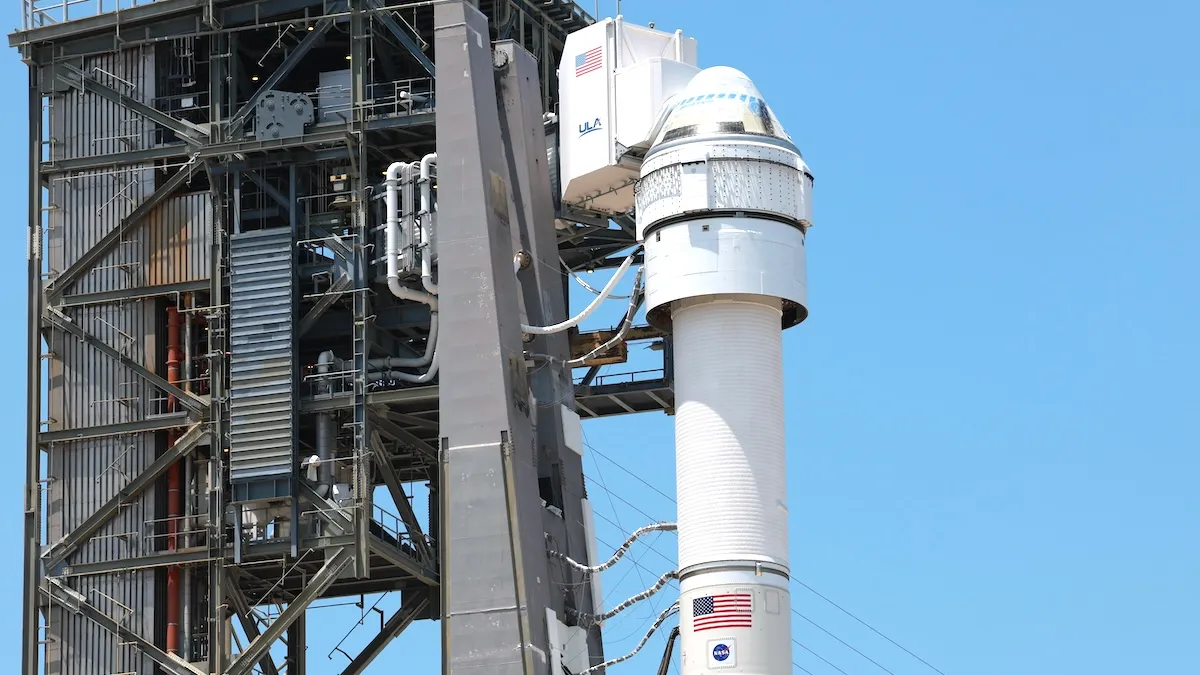 CAPE CANAVERAL, FLORIDA - MAY 07: Boeing’s Starliner spacecraft sits atop a United Launch Alliance Atlas V rocket at Space Launch Complex 41 after the planned launch of NASA’s Boeing Crew Flight Test was scrubbed on May 07, 2024, in Cape Canaveral, Florida. ULA’s launch director declared a scrub on Monday night due to a faulty oxygen relief valve on the Atlas V rocket's second stage. ULA's team is working to determine if the valve has enough lifespan to try another launch attempt later this week.