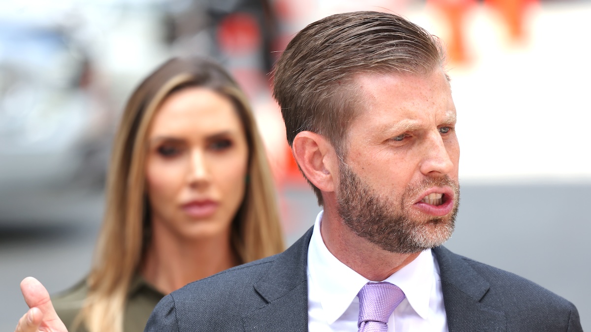 Eric Trump speaks at a press conference near Manhattan Criminal Court in May 2024