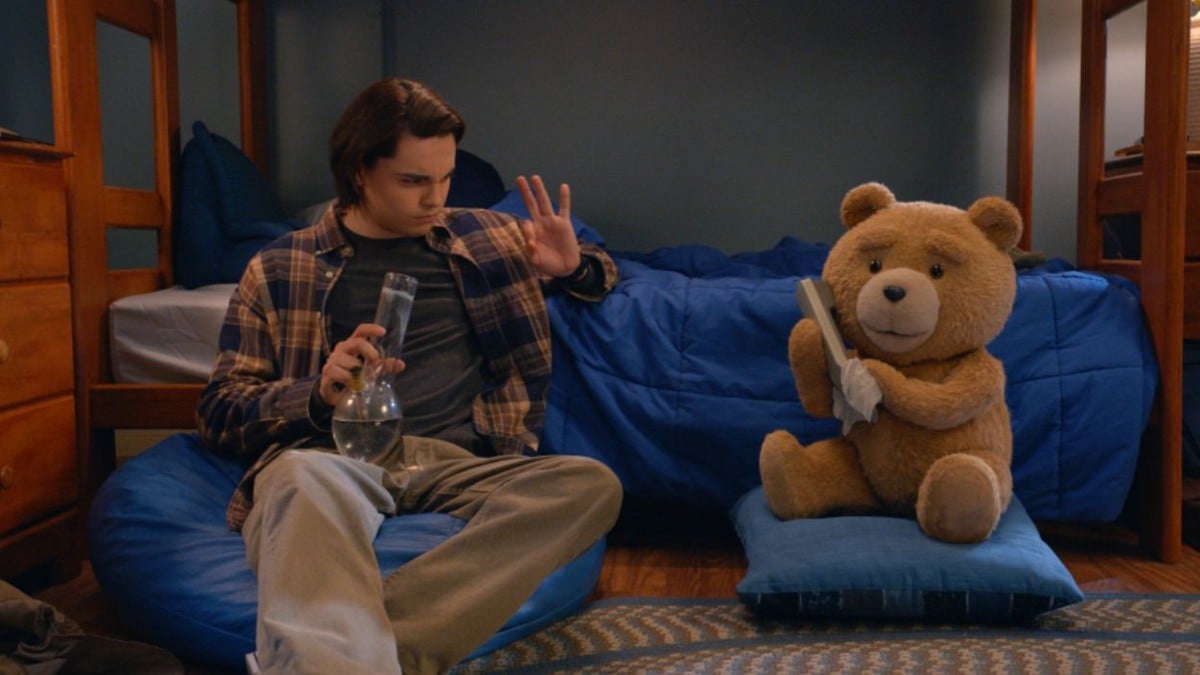 Max Burkholder smoking pot with Ted in Peacock's Ted