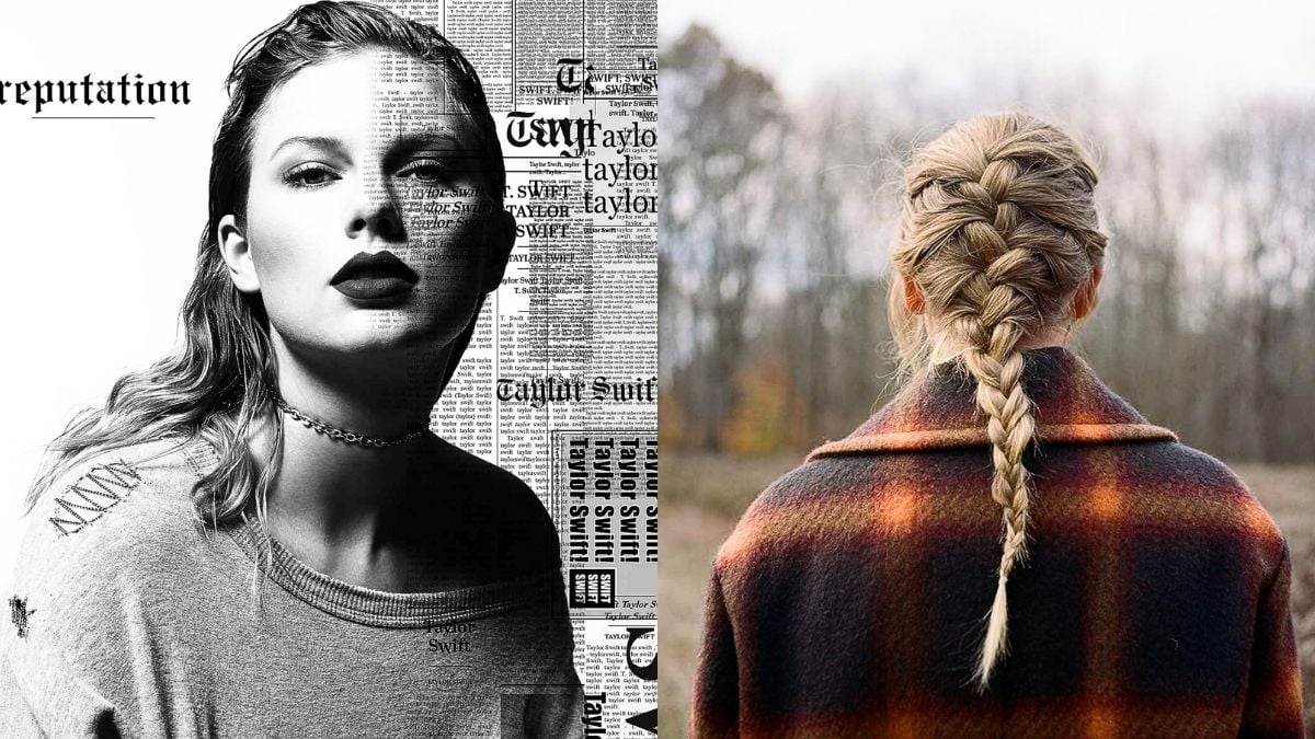 Album covert art of Taylor Swift's 'reputation' and 'evermore'.