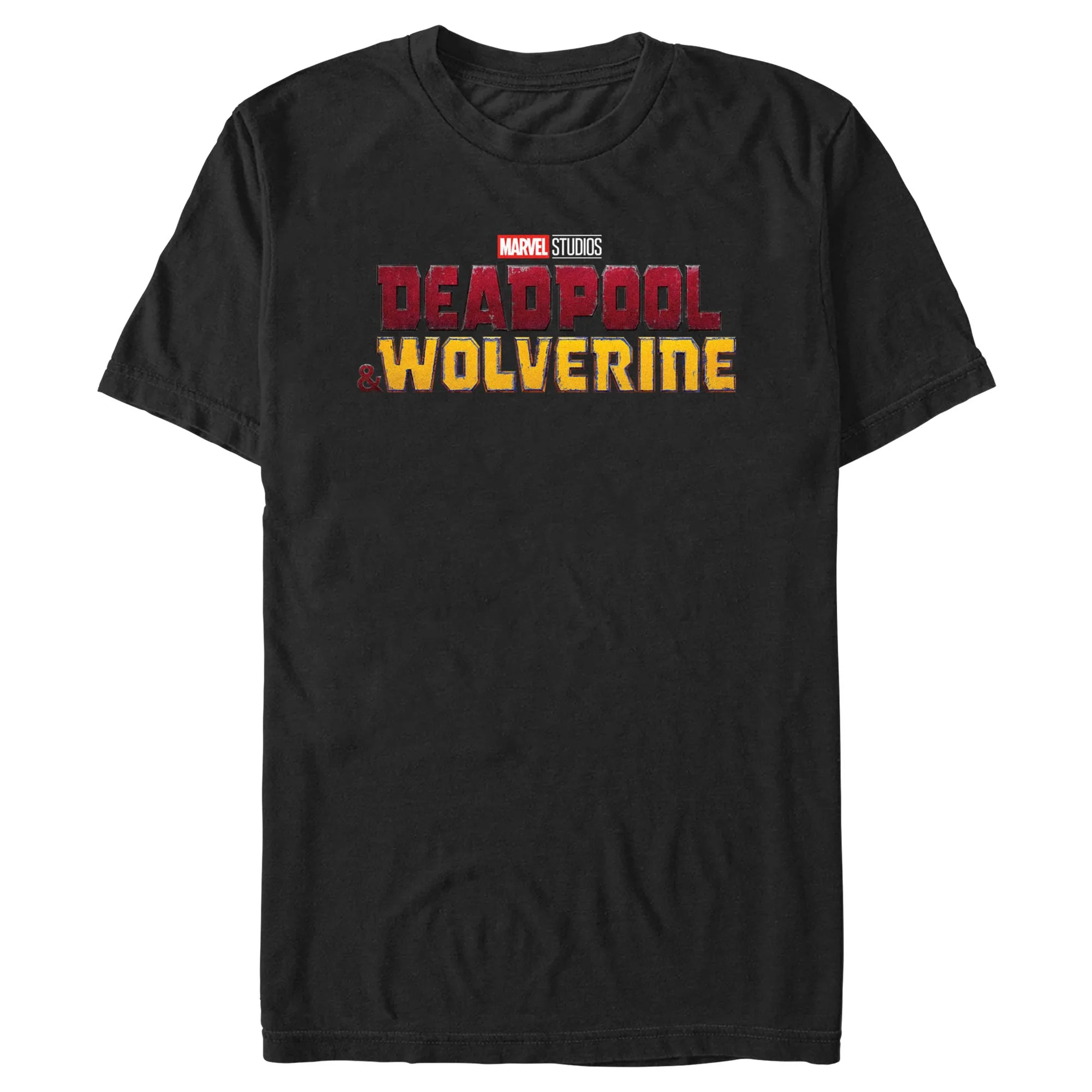 Deadpool and Wolverine logo on graphic tee.