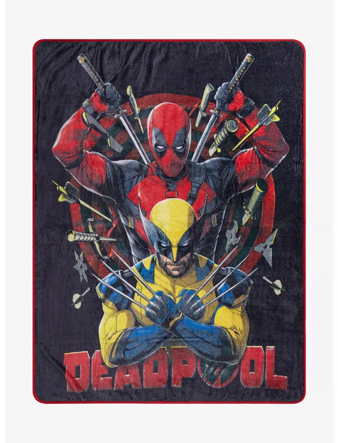 Deadpool and Wolverine Blanket with both characters engraved on it.