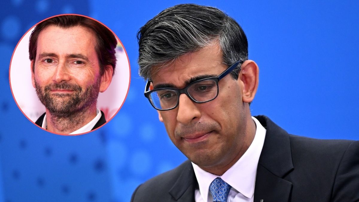 Prime Minister Rishi Sunak speaks during the launch of the Welsh Conservatives General Election manifesto on June 21, 2024 in Rhyl, United Kingdom/David Tennant attends The British LGBT Awards 2024 at The Brewery on June 21, 2024 in London, England.