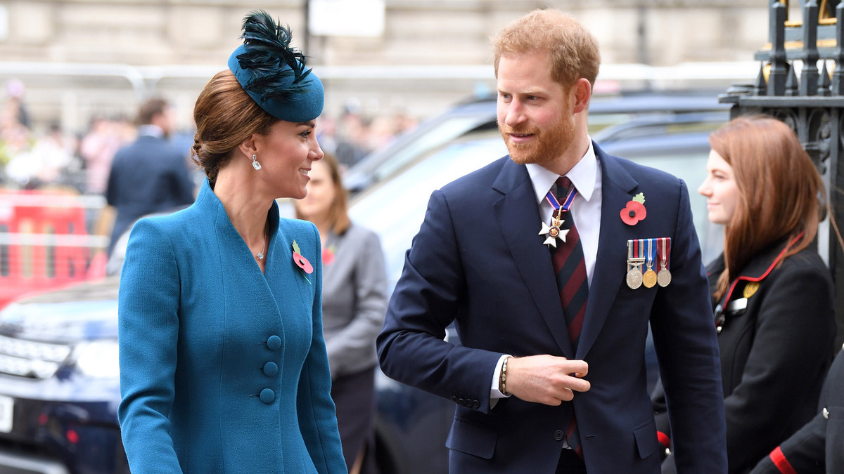 Catherine, Duchess of Cambridge and Prince Harry, Duke of Sussex attend the ANZAC Day Service of Commemoration and Thanksgiving at Westminster Abbey on April 25, 2019 in London, United Kingdom.