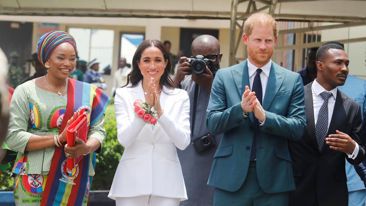 Prince Harry, Duke of Sussex and Meghan, Duchess of Sussex meet with the Chief of Defence Staff of Nigeria at the Defence Headquarters in Abuja on May 10, 2024 in Abuja, Nigeria.