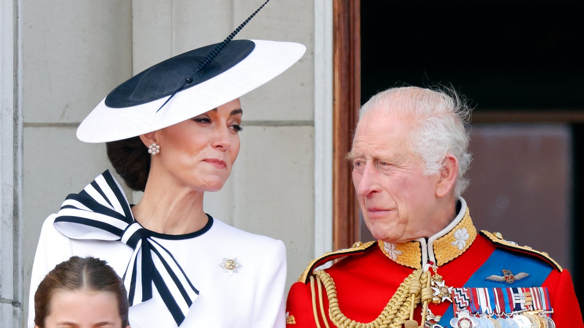 Princess Charlotte of Wales, Catherine, Princess of Wales and King Charles III, wearing his Irish Guards uniform, watch an RAF flypast from the balcony of Buckingham Palace after attending Trooping the Colour on June 15, 2024 in London, England. Trooping the Colour, also known as The King's Birthday Parade, is a military ceremony to mark the official birthday of the British Sovereign. The ceremony takes place at Horse Guards Parade followed by a flypast over Buckingham Palace and was first performed in the mid-17th century during the reign of King Charles II. The parade features all seven regiments of the Household Division with Number 9 Company, Irish Guards being the regiment this year having their Colour Trooped.