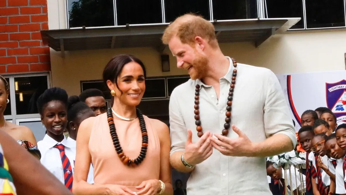 ABUJA, NIGERIA - MAY 10: (EDITORIAL USE ONLY) Prince Harry, Duke of Sussex and Meghan, Duchess of Sussex visit Lightway Academy on May 10, 2024 in Abuja, Nigeria.