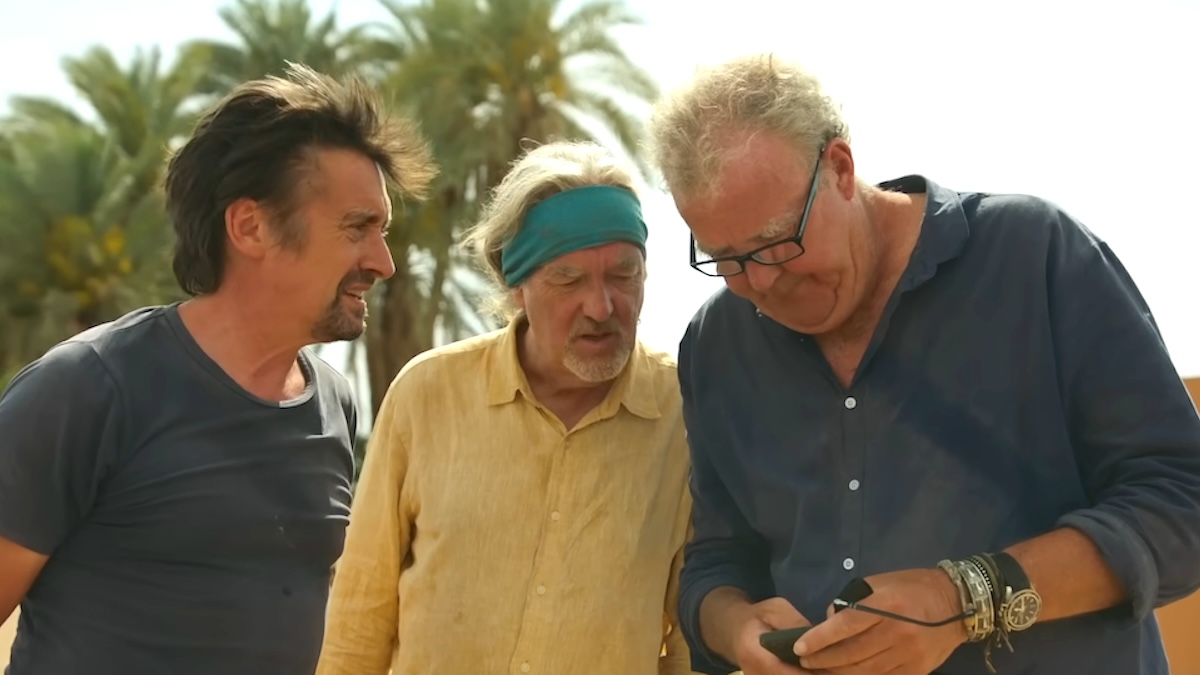 Jeremy Clarkson, James May, and Richard Hammond in 'The Grand Tour' on Prime Video