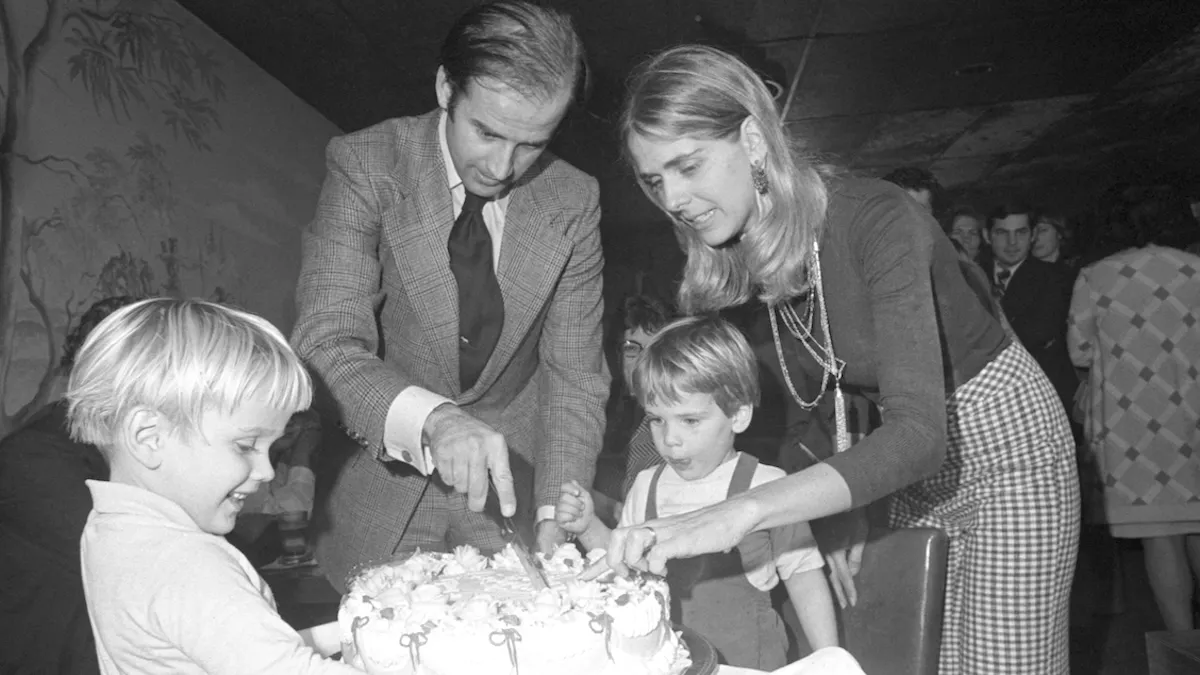 Senator-elect Joseph Biden and wife Nelia cut his 30th birthday cake at a party