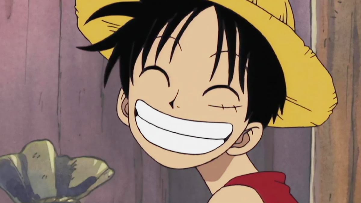 Luffy smiling during the first episode of One Piece, aired in 1999