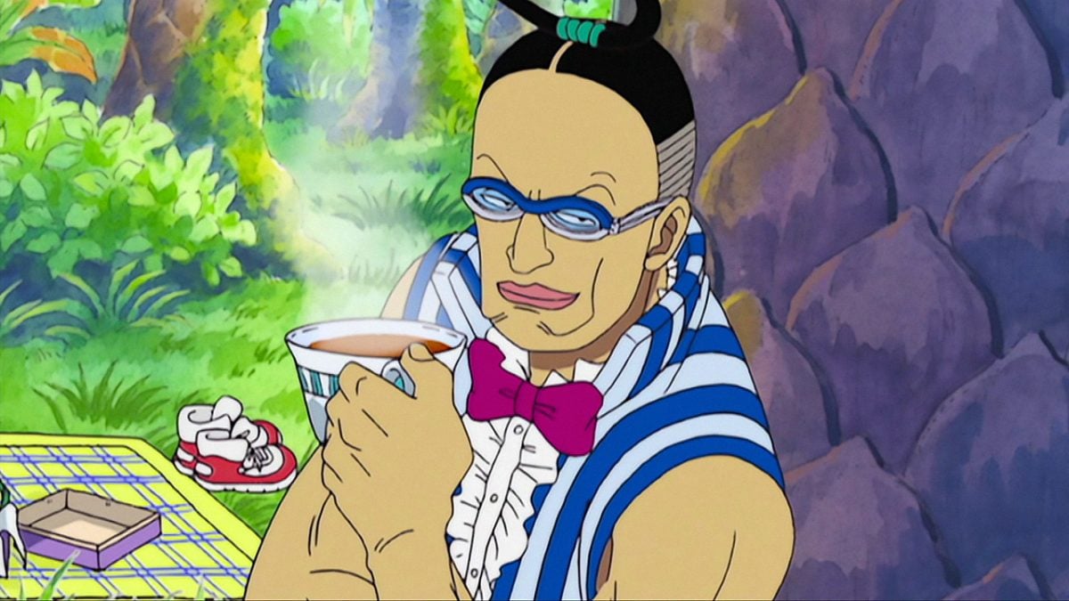 Mr.3 sipping tea in episode 74 of One Piece anime