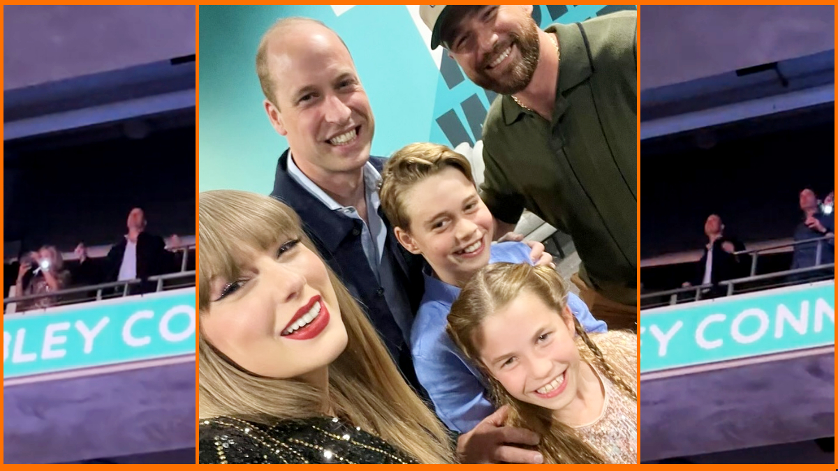 Taylor Swift, Prince William, Prince George, Princess Charlotte, and Travis Kelce with Prince William dancing