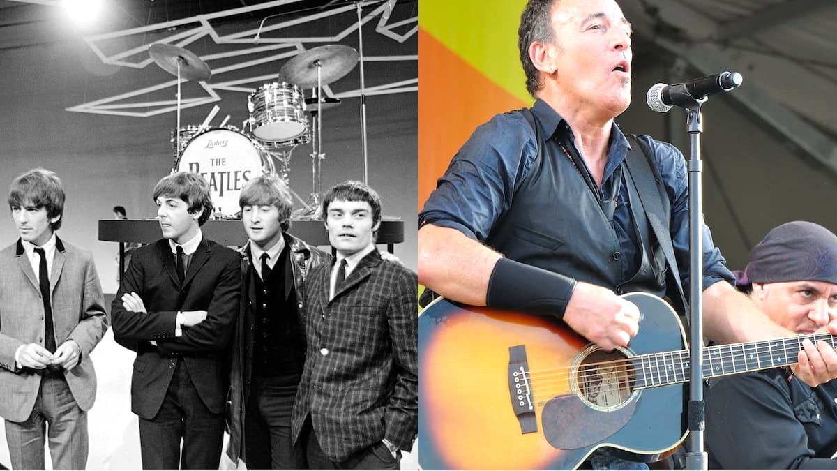 The Beatles and Bruce Springsteen on stages.