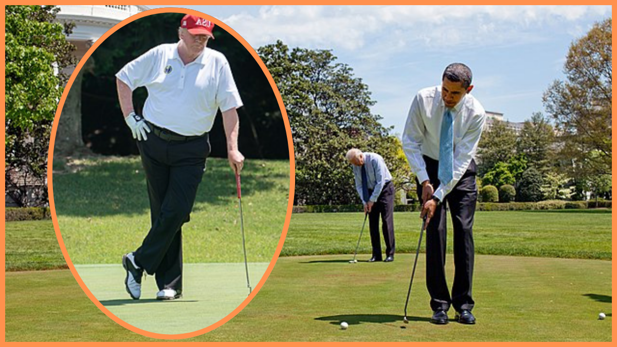 Joe Biden, Barack Obama, and Donald Trump golfing