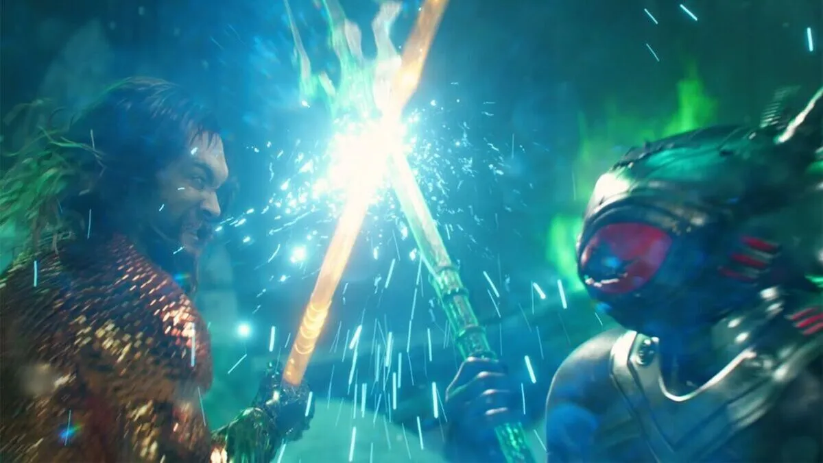 Aquaman battles Black Manta in Aquaman and the Lost Kingdom