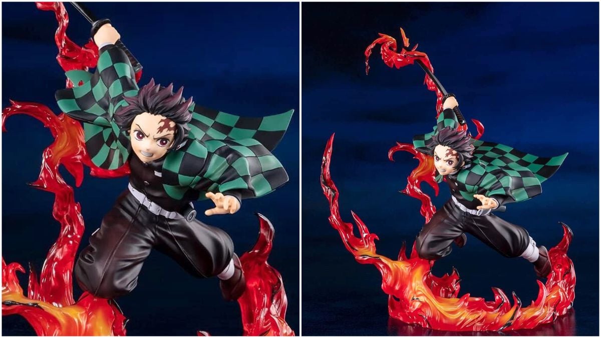 Side by side images of a Tanjiro figure from Demon Slayer.