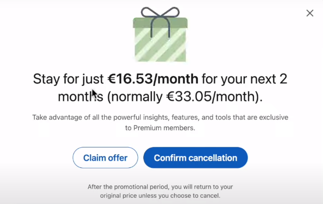 LinkedIn cancel your premium subscription final page