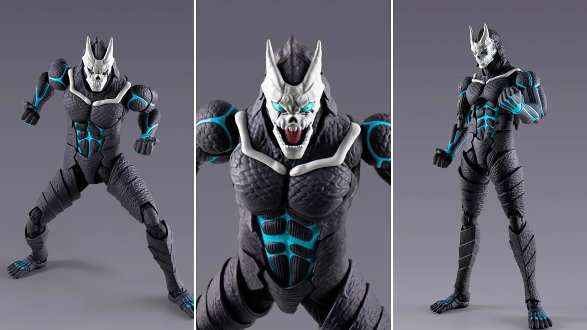 Side by side images of an action figure depicting Kafka's kaiju form in Kaiju no. 8.