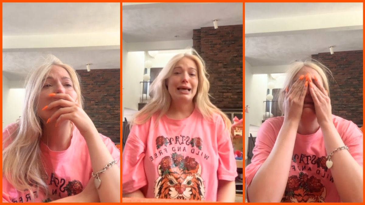 Screengrabs of Kristen Kelly crying in a TikTok video.