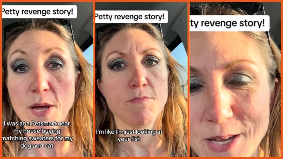 TikTok woman sits in her car and recalls a funny story to her camera.